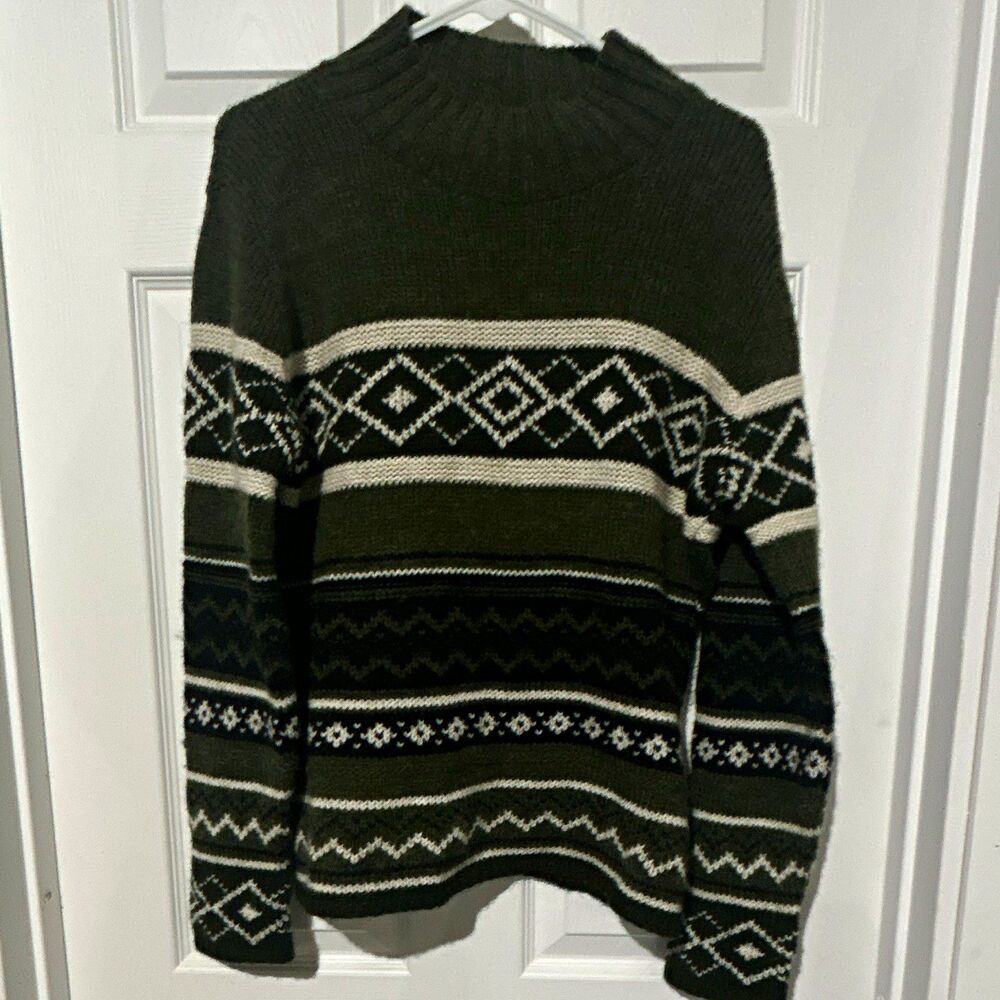 Vintage Kathy Ireland Women's L  green Knit Mock Neck Pullover Sweater Grandma